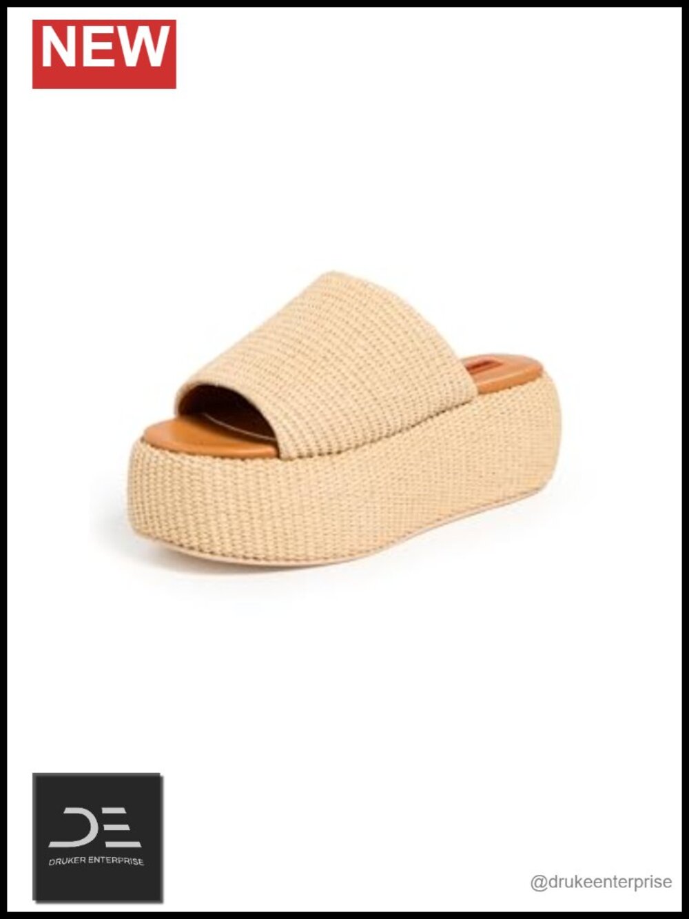 Raffia Platform Sandals Cushioned Leather Footbed 3in Heel Slip On